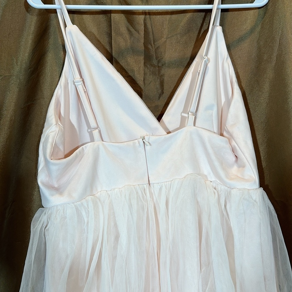 Florcoo Champagne Mesh V-Neck Evening Maxi Dress Spaghetti Strap NWT - Picture 5 of 5
